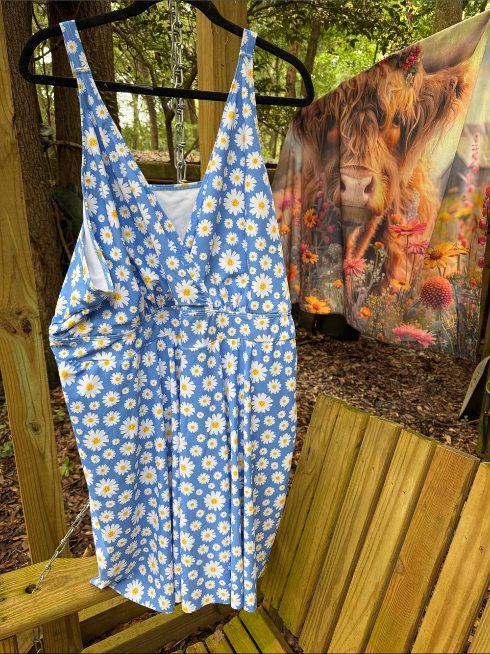 BloomChic Blue Daisy One-Piece Swimsuit size 30 plus with built-in coverage